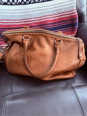 Roots Cognac Brown Leather Shoulder Bag